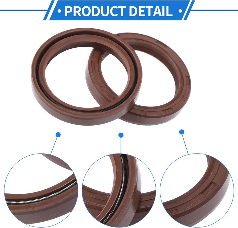 VekAuto Universal Oil Seal TC Double Lip W Steel Spring Seal Ring Rotary Shaft Seal 35x45x7mm High Pressure FKM Rubber Brown 2 Pcs - Image 5